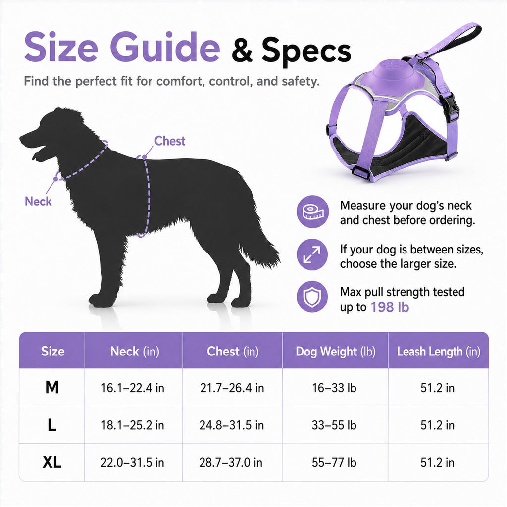 Ortekor No-Pull Reflective Dog Harness with Built-In Retractable Leash for Safer Daily Walks