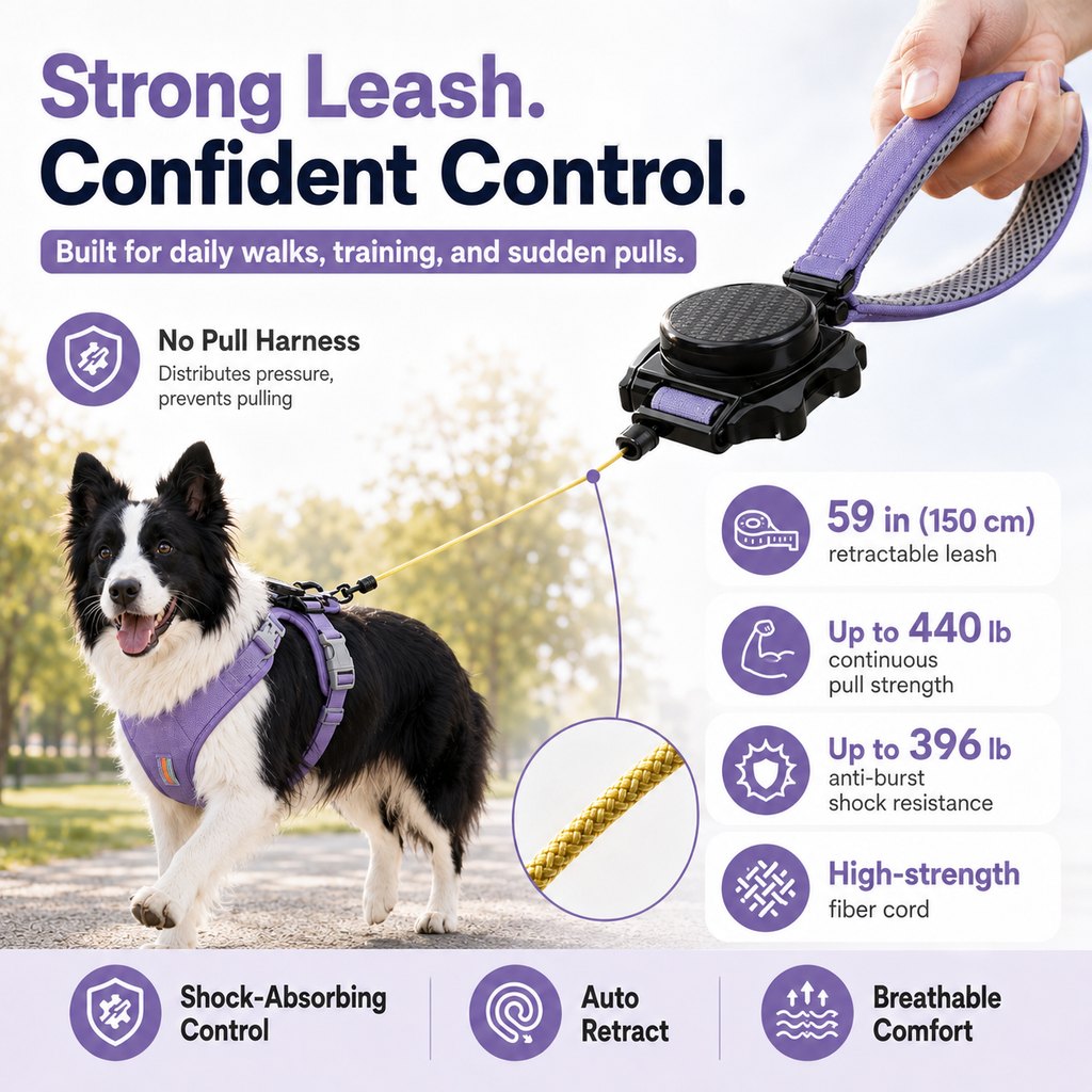 Ortekor 2-in-1 No Pull Dog Harness with Built-in Retractable Leash - Safe & Comfortable Control for Daily Walks & Outdoor Adventures