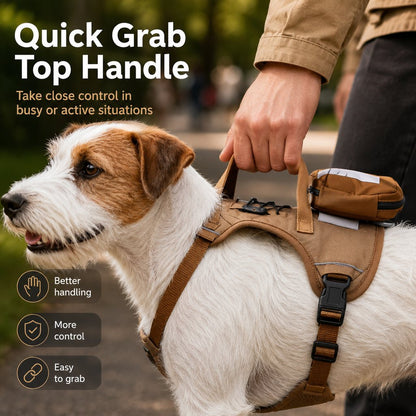 Ortekor Tactical Dog Harness with Storage Pouch for Daily Walks, Training & Hiking - Breathable Control Vest with Handle