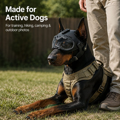 Ortekor K9 Tactical-Style Dog Helmet with Goggles for Hiking & Outdoor Training - Helps Shield Eyes from Wind, Dust & Trail Debris