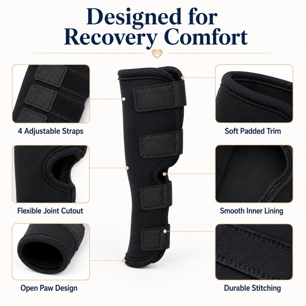 Ortekor Dog Leg Recovery Brace for Post-Surgery Care, Adjustable Rear Leg Support to Help Protect Against Licking & Chewing
