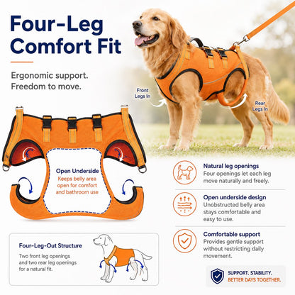 Ortekor Full-Body Dog Mobility Support Harness for Stairs & Car Rides - Lift Assist Vest for Senior Dogs with Weak Hind Legs
