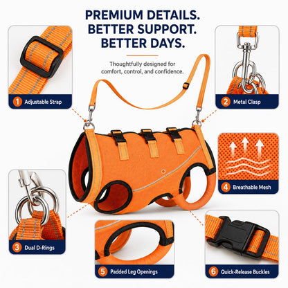 Ortekor Full-Body Dog Mobility Support Harness for Stairs & Car Rides - Lift Assist Vest for Senior Dogs with Weak Hind Legs