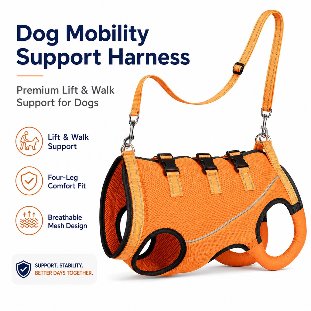 Ortekor Full-Body Dog Mobility Support Harness for Stairs & Car Rides - Lift Assist Vest for Senior Dogs with Weak Hind Legs