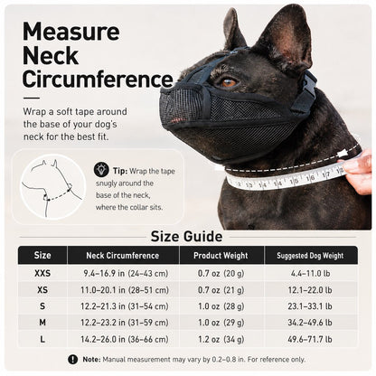 Ortekor French Bulldog Breathable Mesh Muzzle for Walks, Grooming & Scavenging Control - Drink-Friendly Short-Snout Dog Muzzle