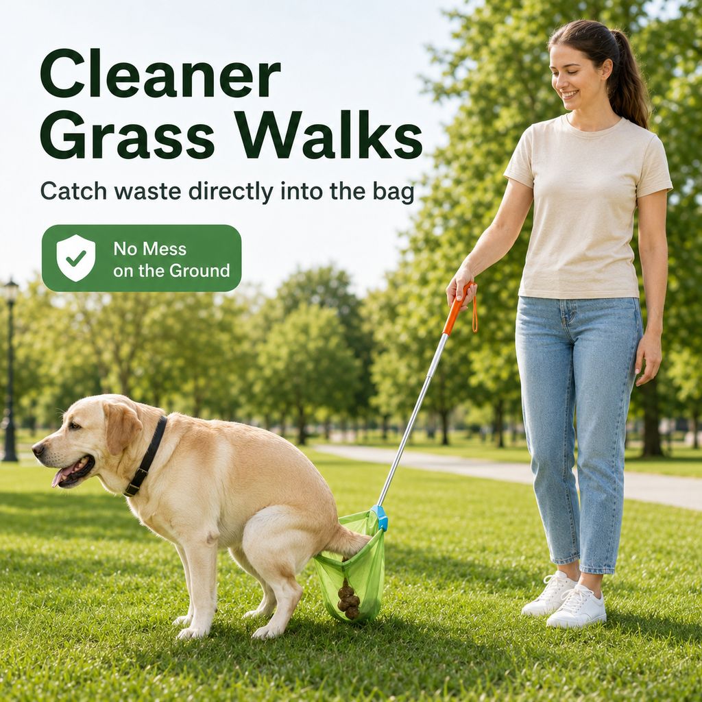 Ortekor Foldable Dog Poop Catcher for Walks - No-Bend Waste Pickup Tool with Telescopic Handle