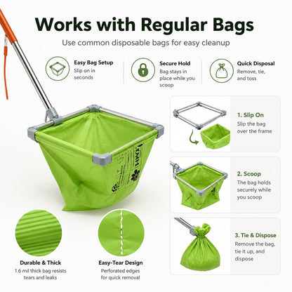 Ortekor Foldable Dog Poop Catcher for Walks - No-Bend Waste Pickup Tool with Telescopic Handle