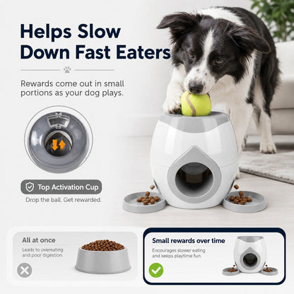 Ortekor Ball-Activated Dog Puzzle Feeder for Indoor Play & Slow Eating - Interactive Treat Dispenser Toy with Tennis Balls, Side Trays & Scoop