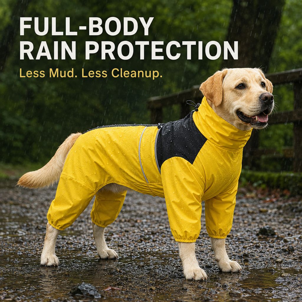 Ortekor Full-Body Waterproof Dog Rain Suit for Muddy Walks - Keeps Belly & Legs Cleaner