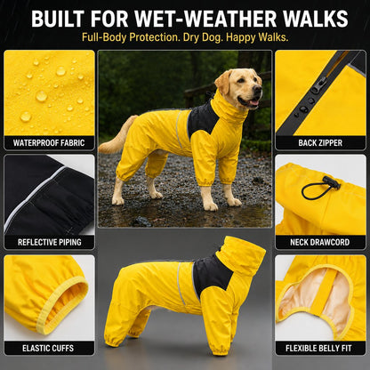 Ortekor Full-Body Waterproof Dog Rain Suit for Muddy Walks - Keeps Belly & Legs Cleaner