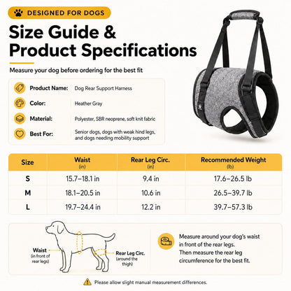 Ortekor Dog Rear Support Harness for Stairs, Walks & Car Rides - Mobility Lift Sling for Senior Dogs with Weak Hind Legs
