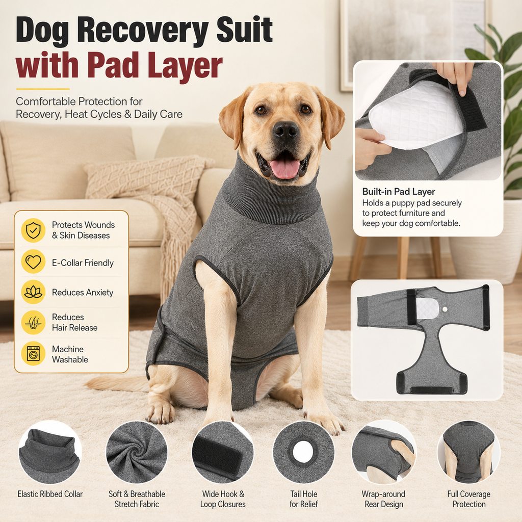 Ortekor Dog Recovery Suit with Pad Layer for Post-Surgery, Heat Cycles & Licking Protection