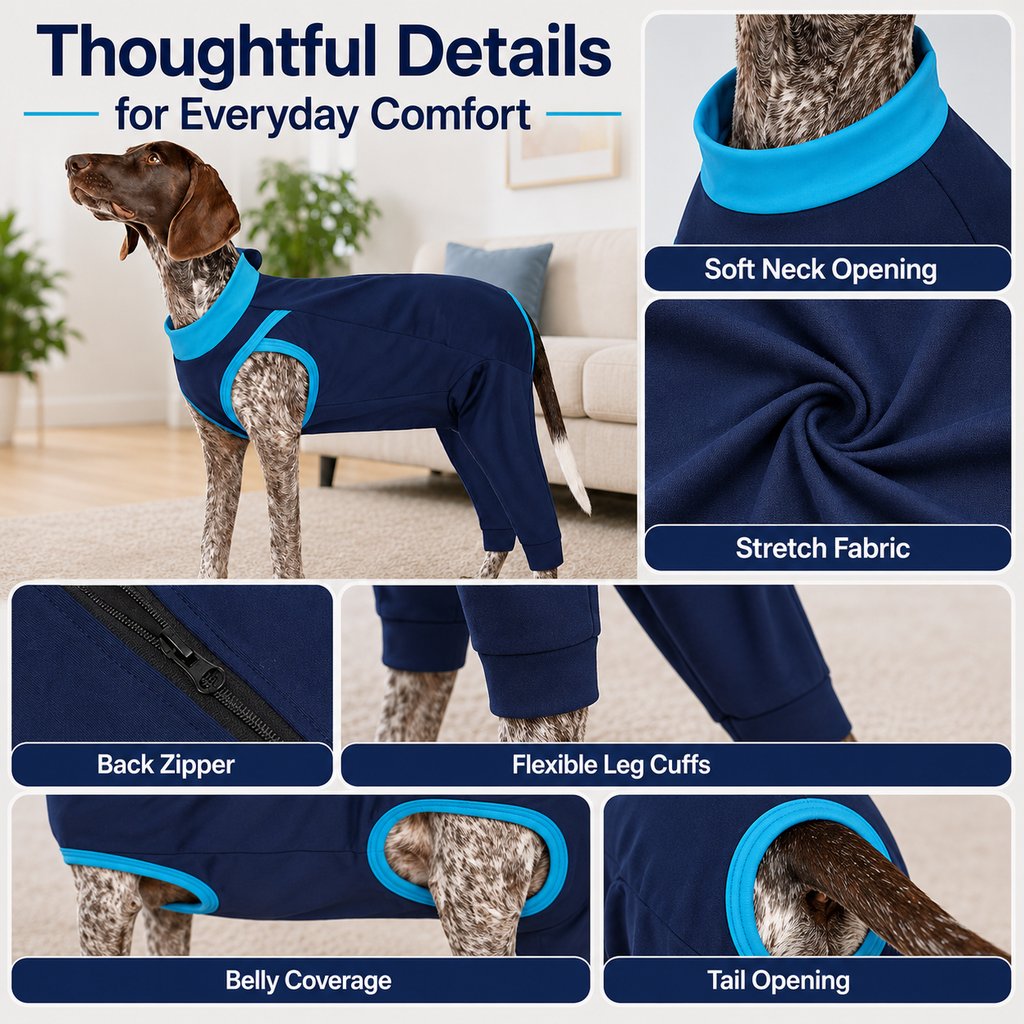 Ortekor Dog Recovery Suit with Rear Leg Coverage - Anti-Lick Cone Alternative