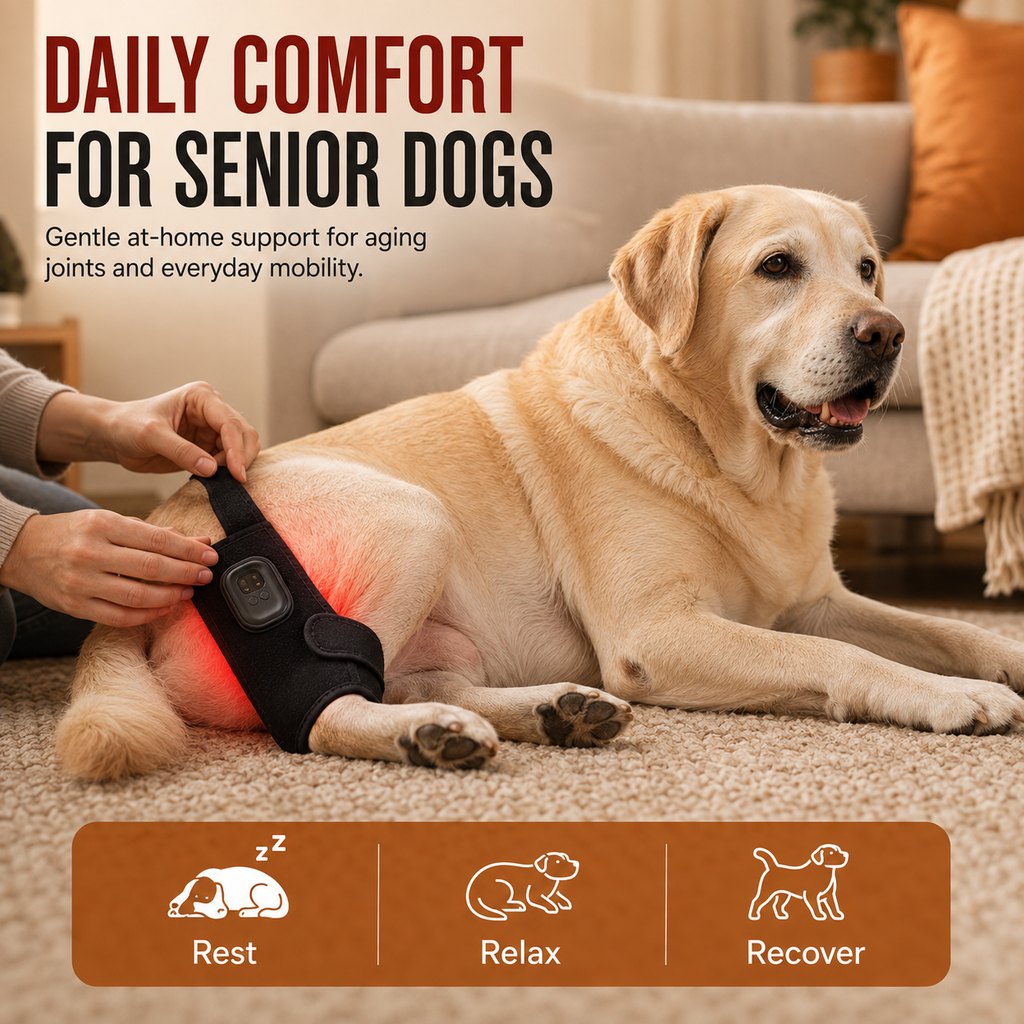 Ortekor Dog Red Light Joint Wrap for Senior Dogs & Post-Walk Comfort - 20-LED Adjustable Mobility Support