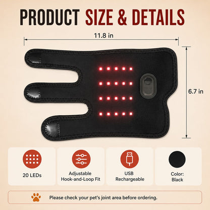 Ortekor Dog Red Light Joint Wrap for Senior Dogs & Post-Walk Comfort - 20-LED Adjustable Mobility Support