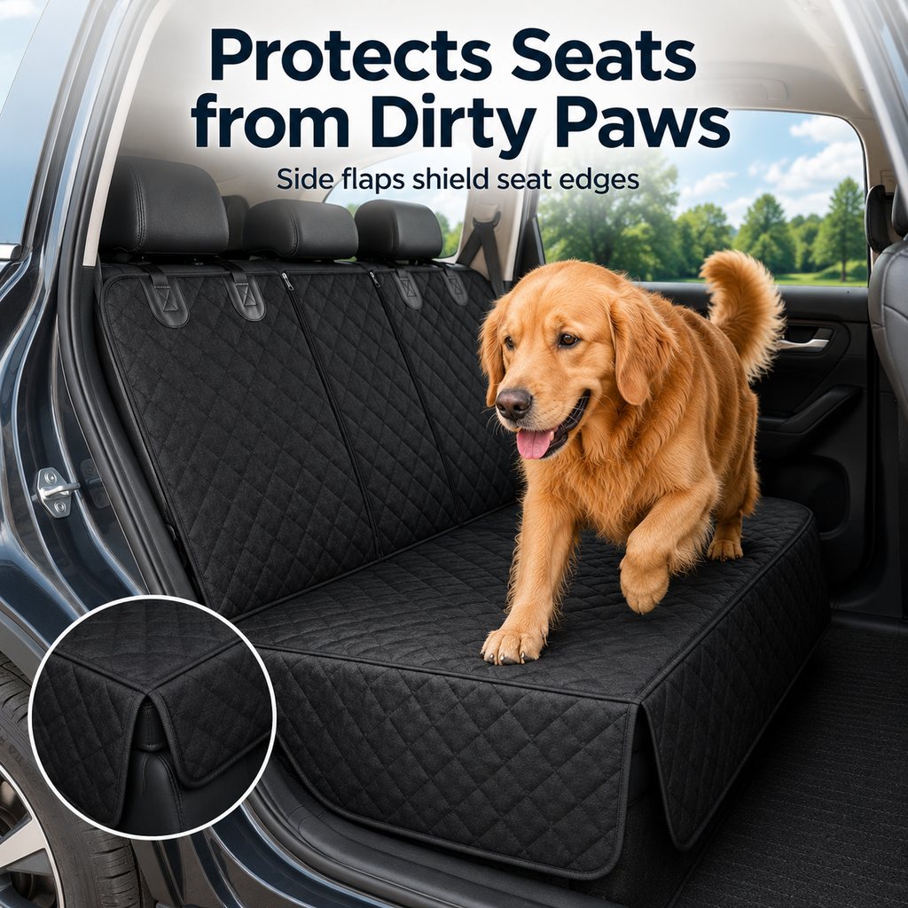Ortekor Waterproof Dog Car Back Seat Cover for Road Trips - Protects from Mud, Fur & Scratches