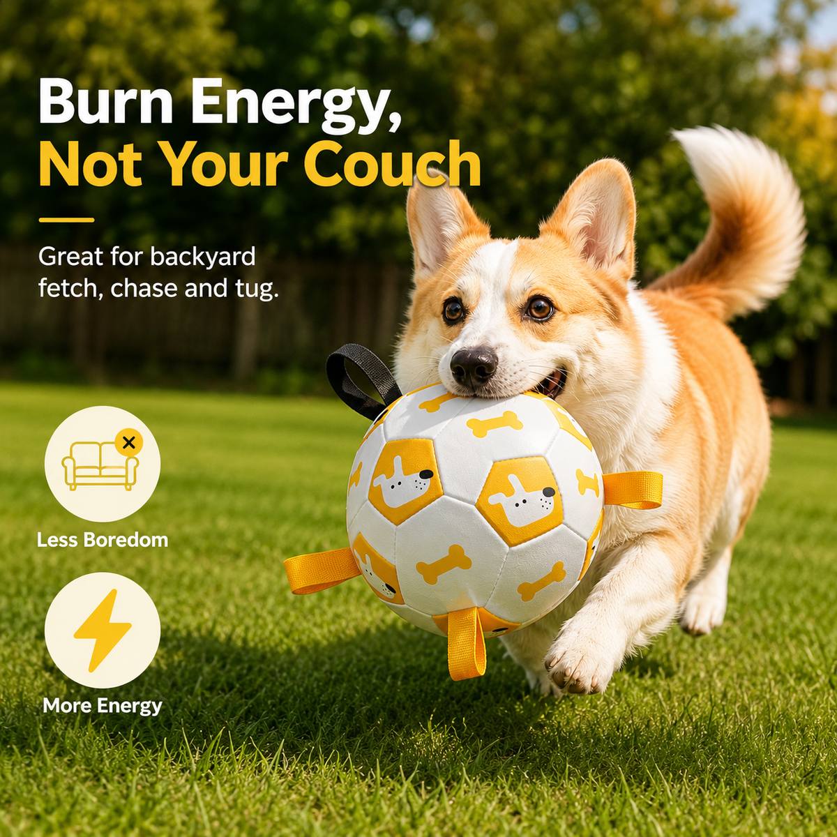 Ortekor Interactive Dog Soccer Ball with Grab Tabs for Backyard Fetch & Tug - Helps High-Energy Dogs Burn Boredom