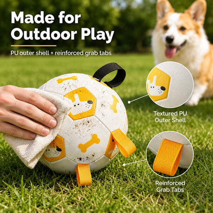 Ortekor Interactive Dog Soccer Ball with Grab Tabs for Backyard Fetch & Tug - Helps High-Energy Dogs Burn Boredom