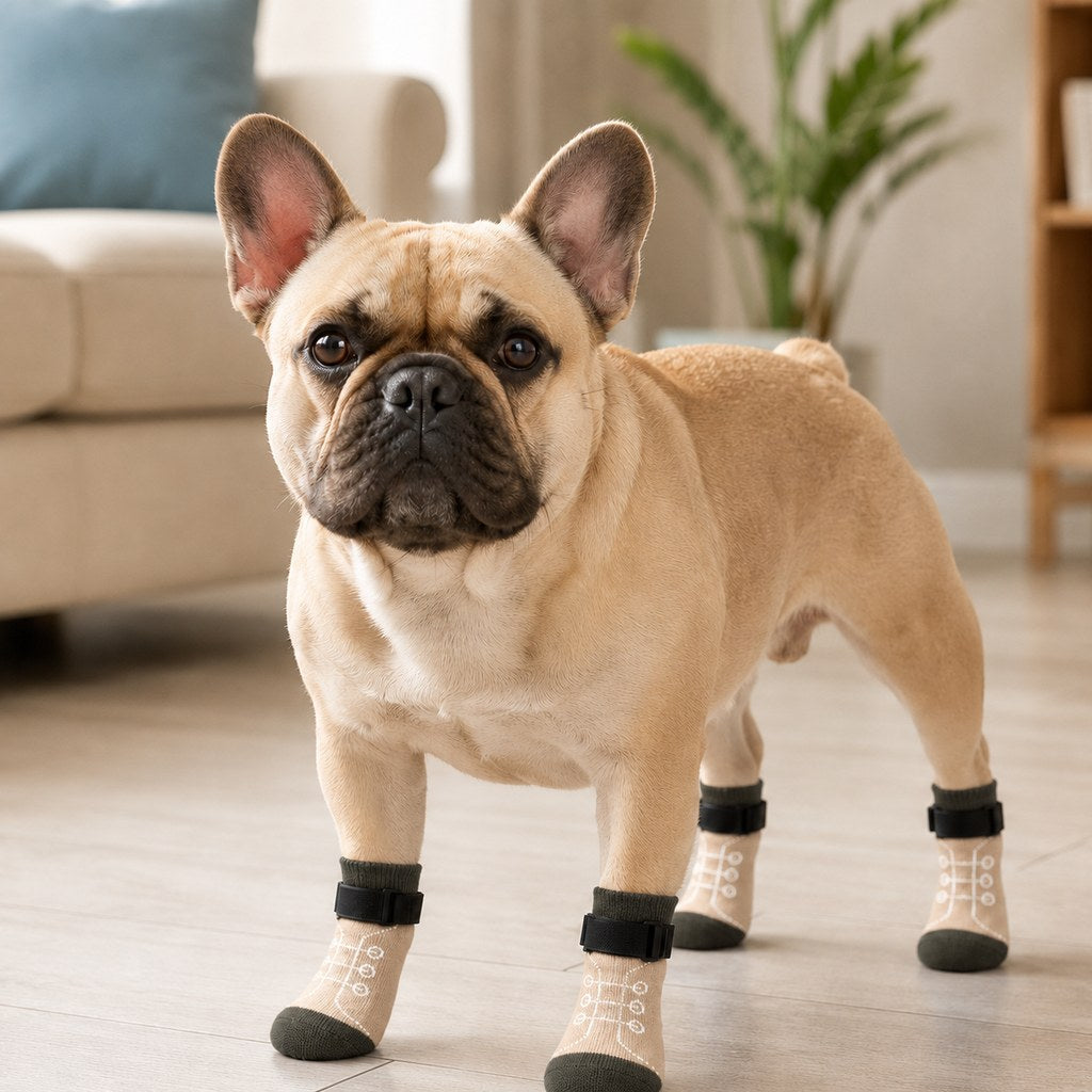 Ortekor French Bulldog Non-Slip Socks for Tile & Hardwood Floors - Helps Reduce Back-Leg Slipping, 4-Pack