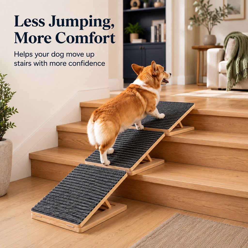 Ortekor Foldable Wooden Dog Stairs for Small Dogs - Non-Slip Pet Ramp for Sofa, Bed & Indoor Steps