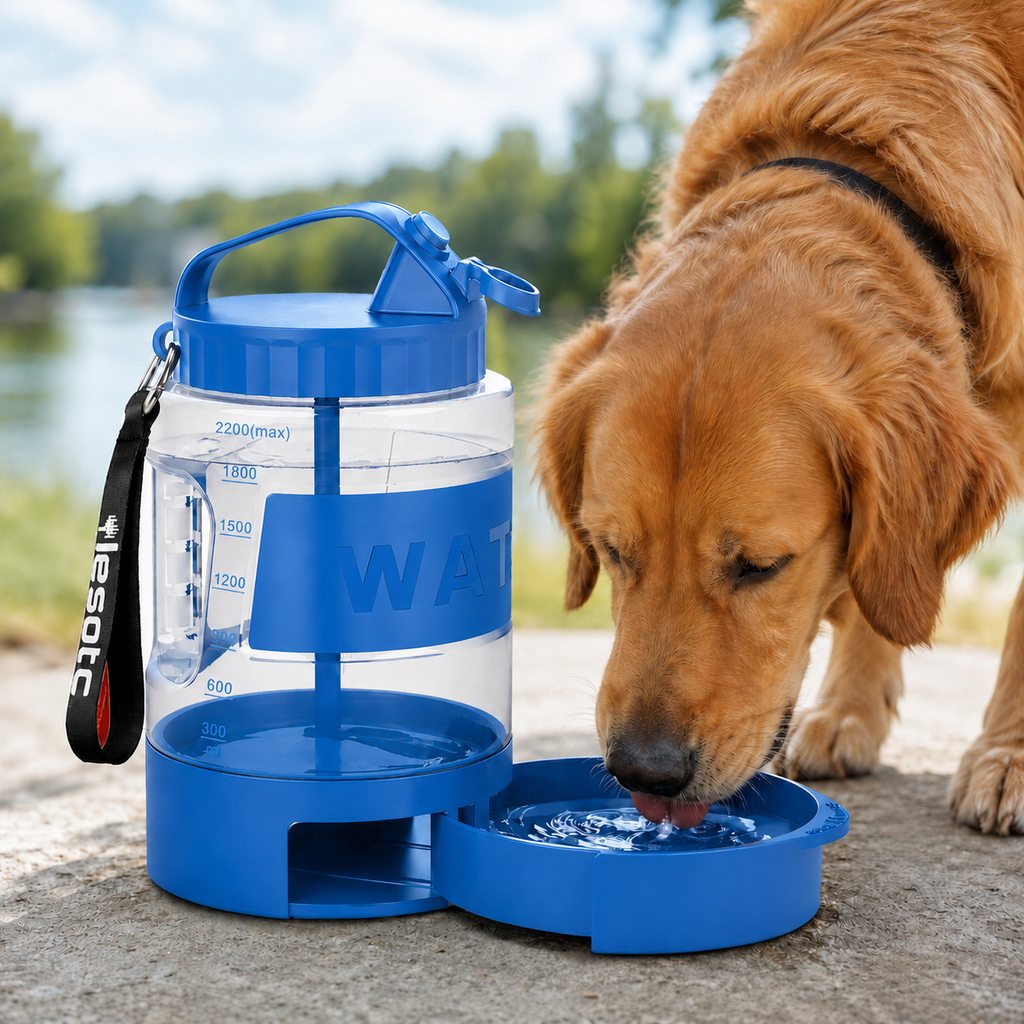 Ortekor 2.2L Portable Dog Travel Water Bottle with Pull-Out Bowl - Fewer Refills for Hiking, Camping & Road Trips