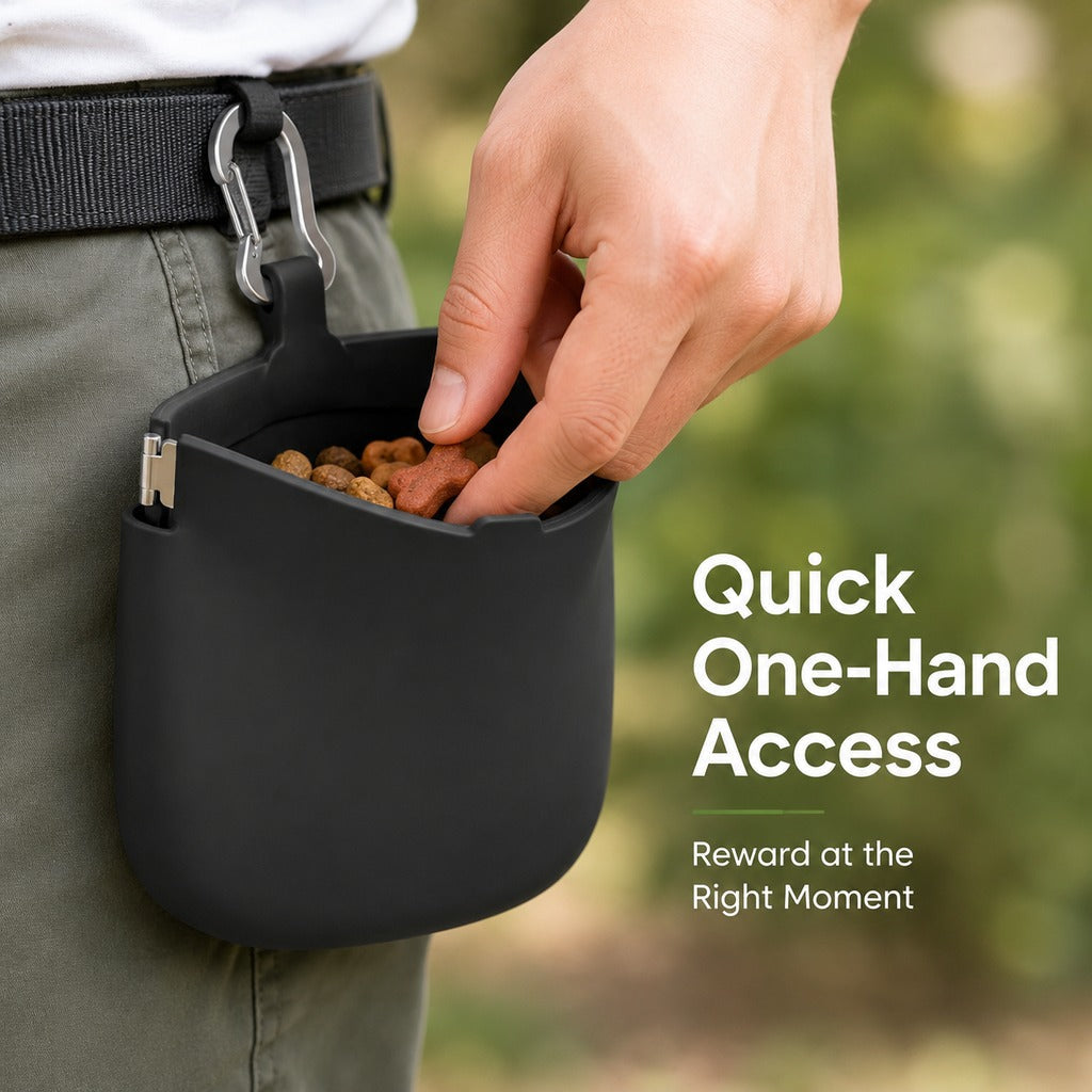 Ortekor Hands-Free Silicone Dog Treat Pouch for Walks & Training - Easy-Clean Reward Bag That Keeps Pockets Mess-Free