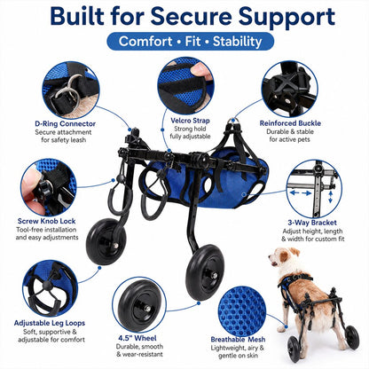 Ortekor Adjustable Rear Leg Dog Wheelchair for Daily Walks - Mobility Support Cart for Small Dogs with Weak Back Legs