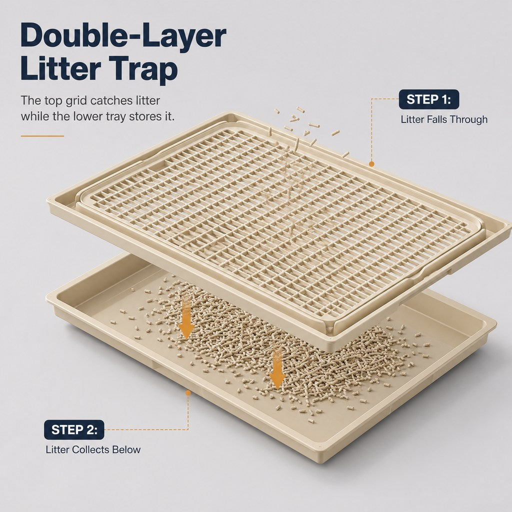 Ortekor Modular Cat Litter Mat for Litter Box Exits - Double-Layer Litter Trap for Cleaner Floors