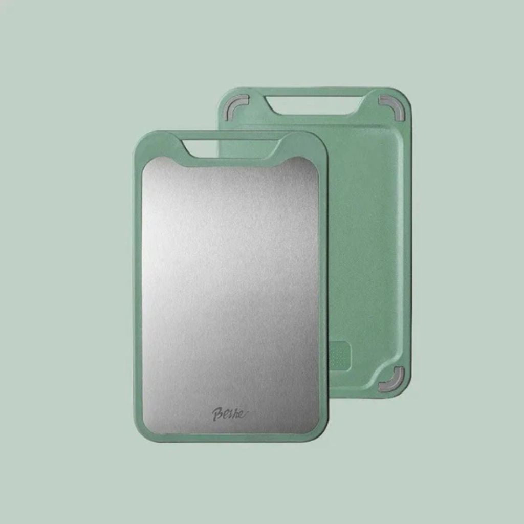 Reversible Steel & Plastic Prep Board with Juice Groove and Garlic Press for Kitchen Meat Vegetables Fruit Countertop Cooking