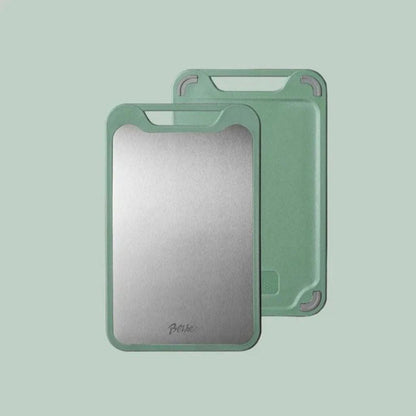 Reversible Steel & Plastic Prep Board with Juice Groove and Garlic Press for Kitchen Meat Vegetables Fruit Countertop Cooking