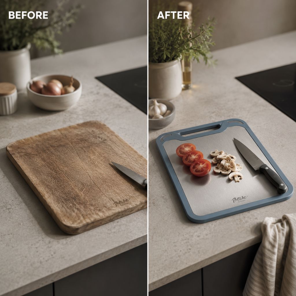 Reversible Steel & Plastic Prep Board with Juice Groove and Garlic Press for Kitchen Meat Vegetables Fruit Countertop Cooking