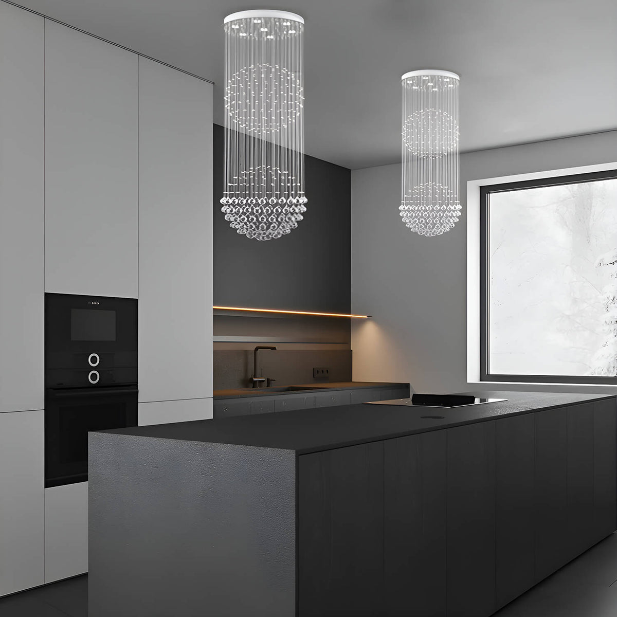 K9 Crystal Sphere Ceiling Chandelier with Cascading Prisms for Living Room Dining Room Foyer Stairwell Modern Contemporary Lighting GU10