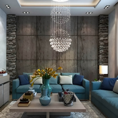K9 Crystal Sphere Ceiling Chandelier with Cascading Prisms for Living Room Dining Room Foyer Stairwell Modern Contemporary Lighting GU10
