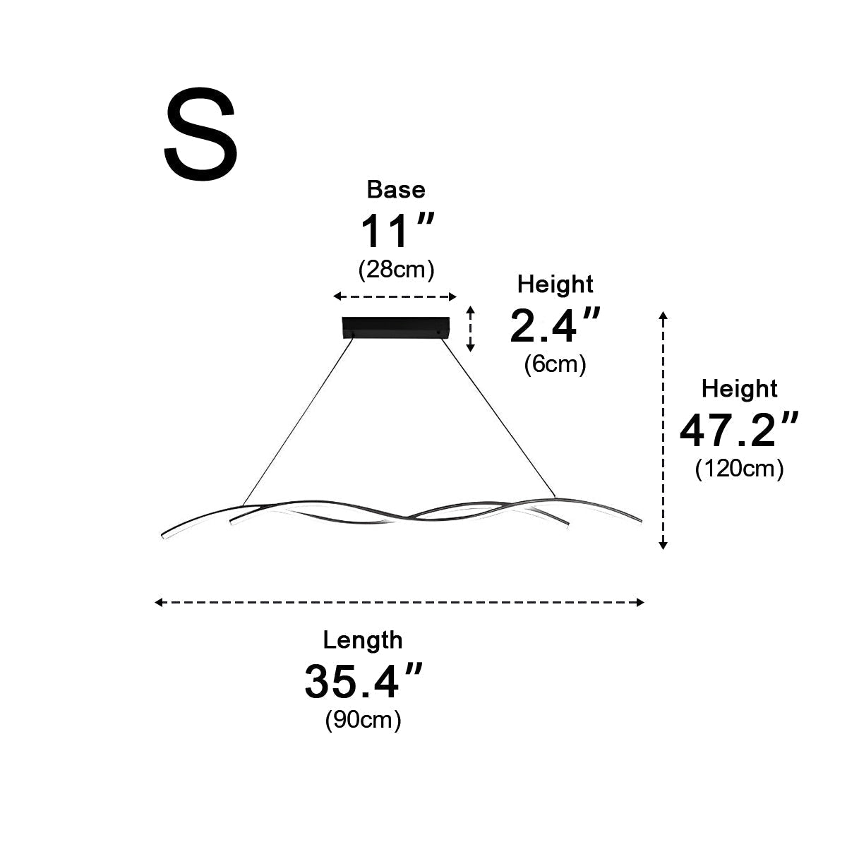 Curved LED Overhead Fixture 59 in Black Aluminum Wave Design Adjustable Height Remote Dimming Kitchen Island Dining Table Suspension Lamp Co