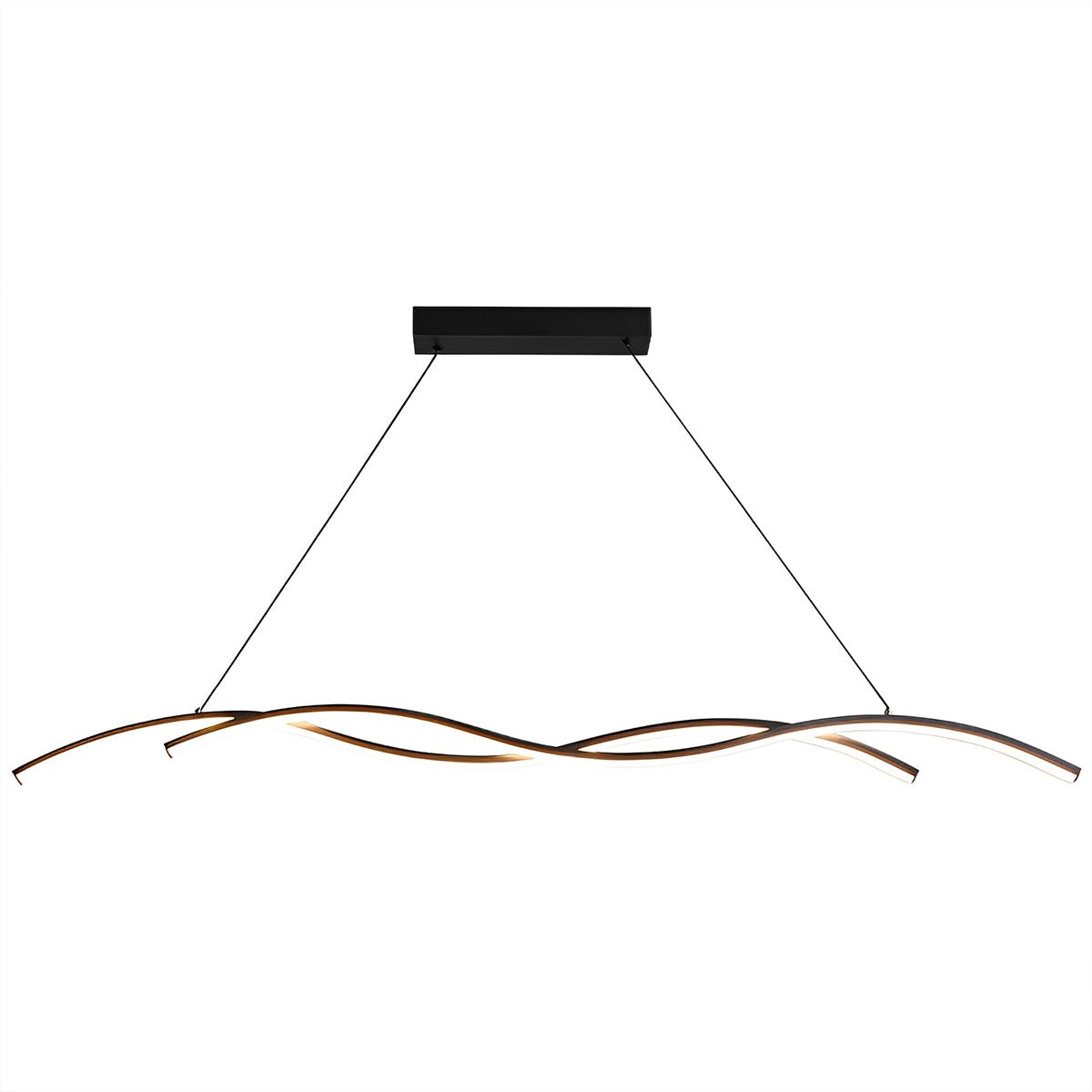 Curved LED Overhead Fixture 59 in Black Aluminum Wave Design Adjustable Height Remote Dimming Kitchen Island Dining Table Suspension Lamp Co