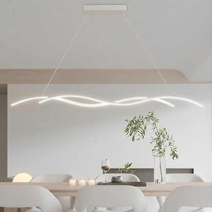 Curved LED Overhead Fixture 59 in Black Aluminum Wave Design Adjustable Height Remote Dimming Kitchen Island Dining Table Suspension Lamp Co