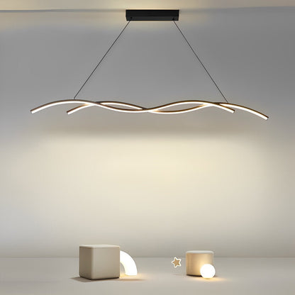 Curved LED Overhead Fixture 59 in Black Aluminum Wave Design Adjustable Height Remote Dimming Kitchen Island Dining Table Suspension Lamp Co