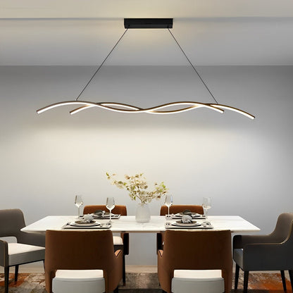 Curved LED Overhead Fixture 59 in Black Aluminum Wave Design Adjustable Height Remote Dimming Kitchen Island Dining Table Suspension Lamp Co