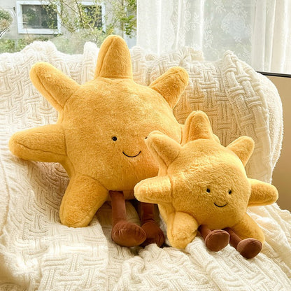 Plush Celestial Cushion Pillow with Adorable Sun or Moon Face for Couch Bed Kids Room Soft Huggable Throw Pillow Home Decor Comfort Gift