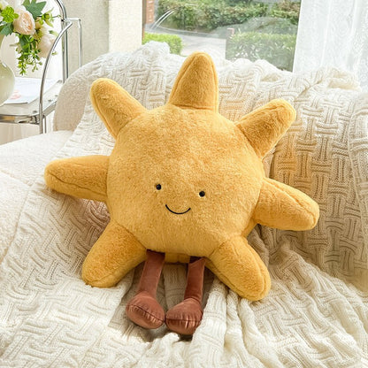 Plush Celestial Cushion Pillow with Adorable Sun or Moon Face for Couch Bed Kids Room Soft Huggable Throw Pillow Home Decor Comfort Gift