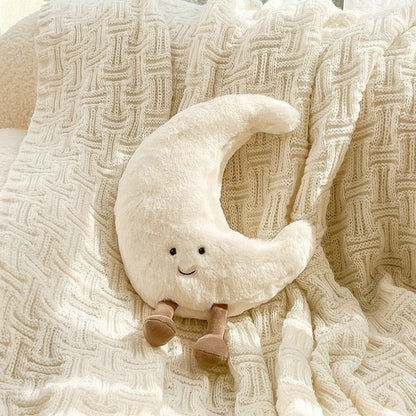 Plush Celestial Cushion Pillow with Adorable Sun or Moon Face for Couch Bed Kids Room Soft Huggable Throw Pillow Home Decor Comfort Gift