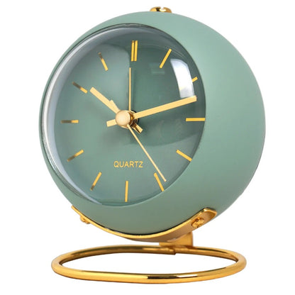 Compact Metal Desk Clock Quartz Movement Green Gold Finish Analog Nightstand Timepiece for Bedroom Home Office Small Retro Accent