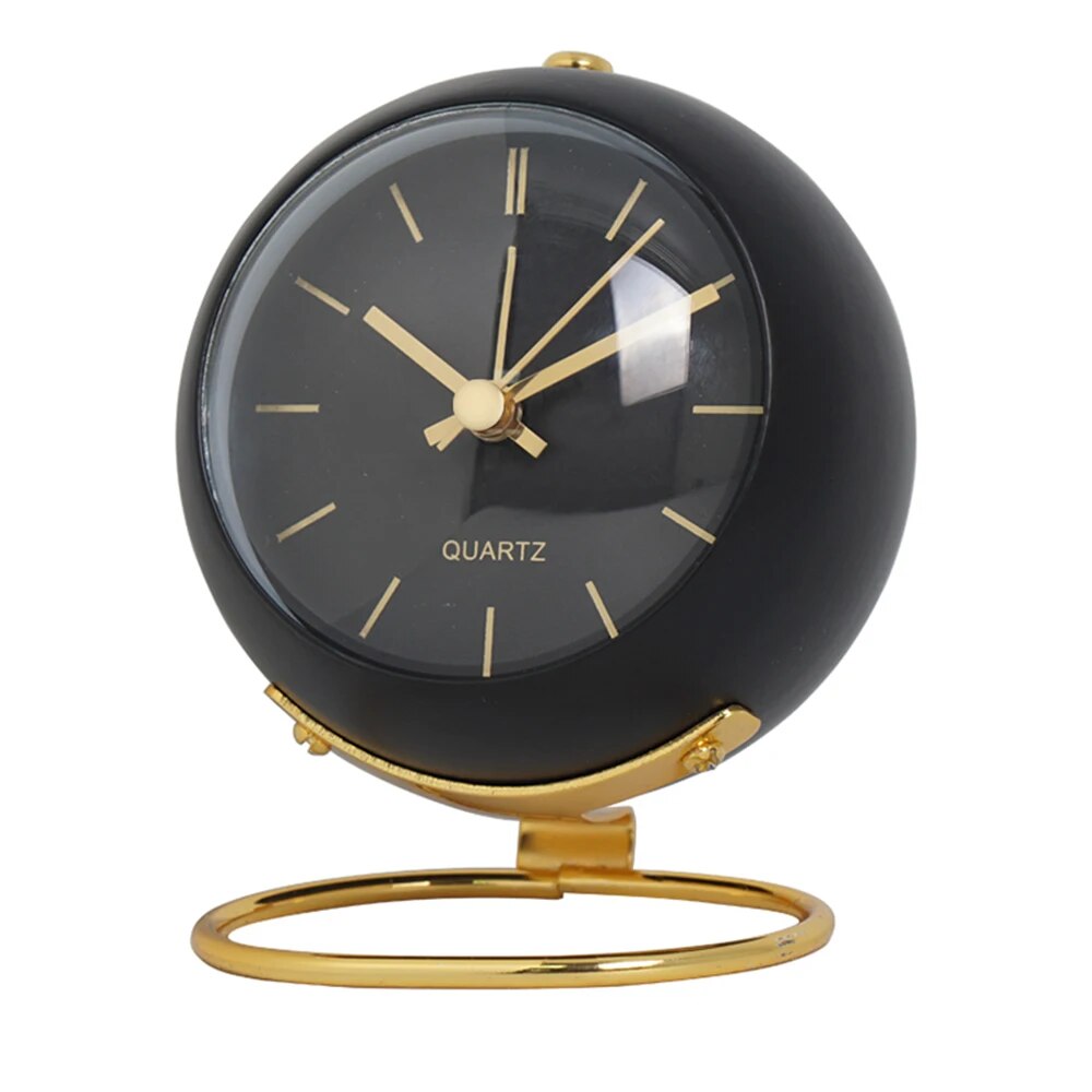 Compact Metal Desk Clock Quartz Movement Green Gold Finish Analog Nightstand Timepiece for Bedroom Home Office Small Retro Accent