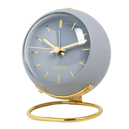 Compact Metal Desk Clock Quartz Movement Green Gold Finish Analog Nightstand Timepiece for Bedroom Home Office Small Retro Accent