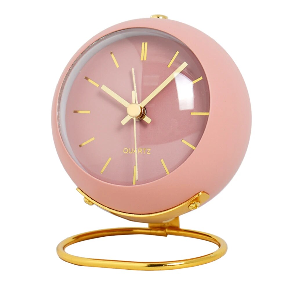 Compact Metal Desk Clock Quartz Movement Green Gold Finish Analog Nightstand Timepiece for Bedroom Home Office Small Retro Accent