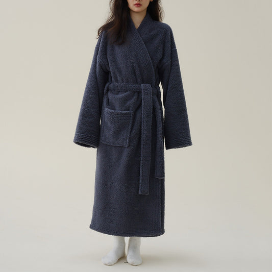 Peignoir en polaire peluche pour femme – Robe de chambre longue style kimono pour la chaleur et la détente en hiver à la maison