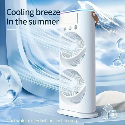 Ventilateur de climatiseur portable | Conception à double tête avec brumisateur | Rechargeable par USB pour un confort personnel