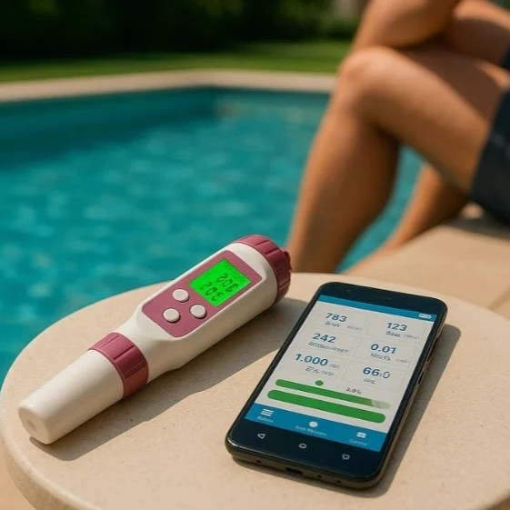 Digital Salt Meter for Pools | 7-in-1 Smart Pool Water Test Kit with Bluetooth App | Salinity, pH, ORP, EC & TDS Meter