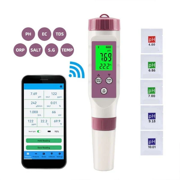 Electronic Pool Water Tester, 7 in 1 Water Quality Tester with pH Meter and Bluetooth, Pool Test Kit for Spa and Hot Tub