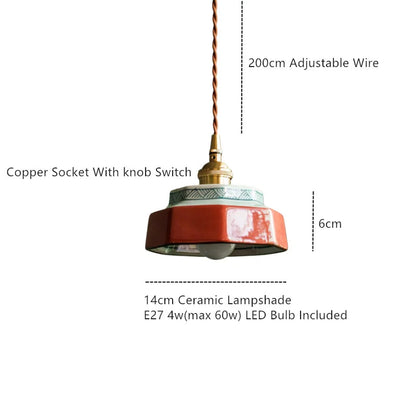 Ceramic Hanging Lamp with Hand-Painted Design & Copper Socket for Kitchen Island, Dining Room, Bedroom & Cafe | Scandinavian Style Fixture